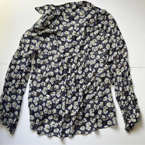 Zara Floral Daisy Blouse Corset Lace Up Long Sleeve V Neck  Lightweight Sz S - Picture 10 of 11